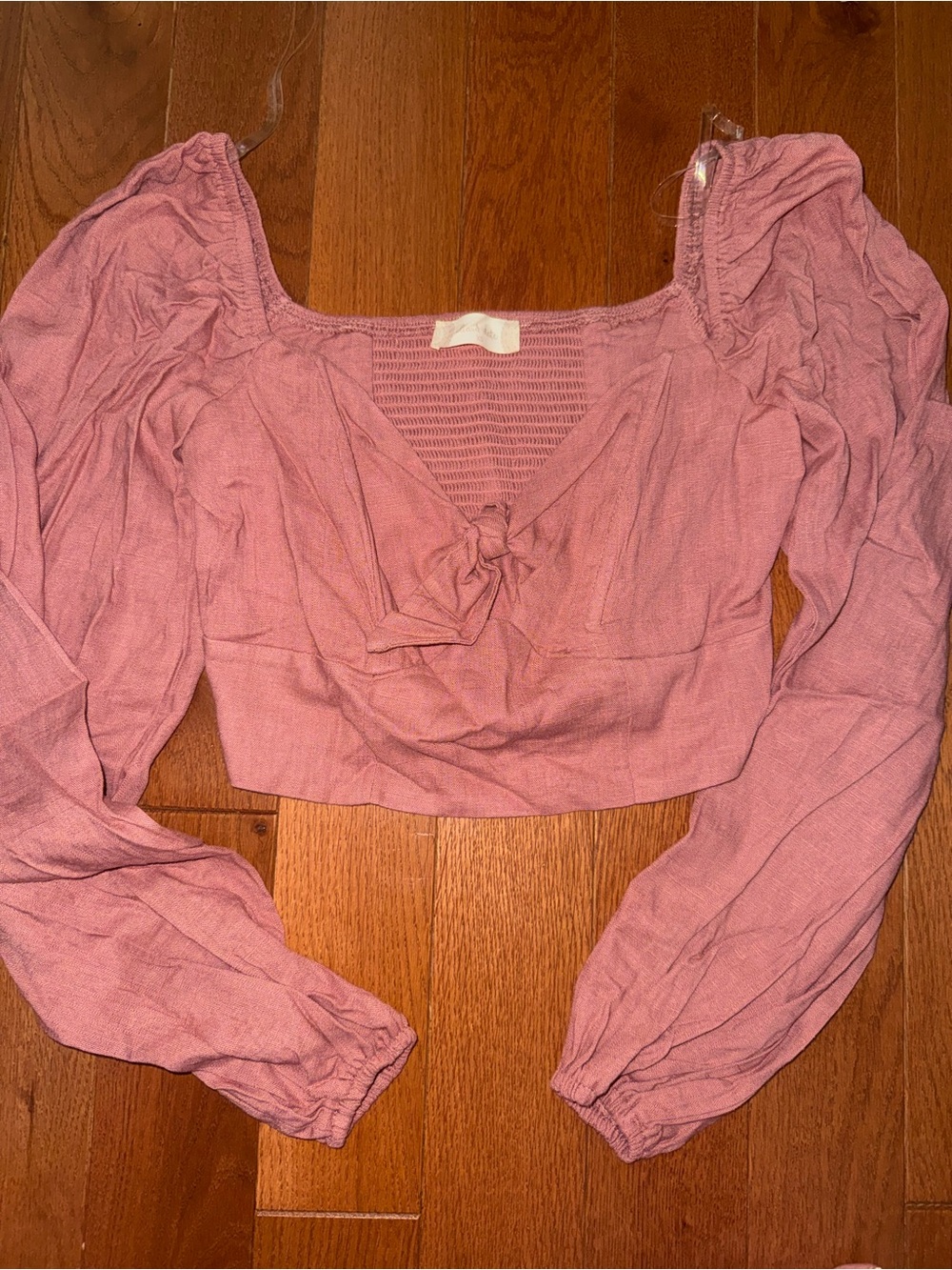 Altar'd State Rose-Pink Long Sleeve Tie-Front Crop Top